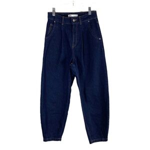 ZARA High Rise Slouchy Balloon Crop Jeans  Dark Blue Wash Blogger Favorite SZ 2